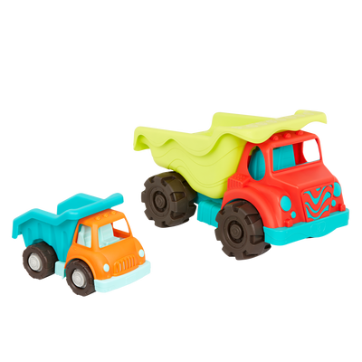 Toy dump trucks.