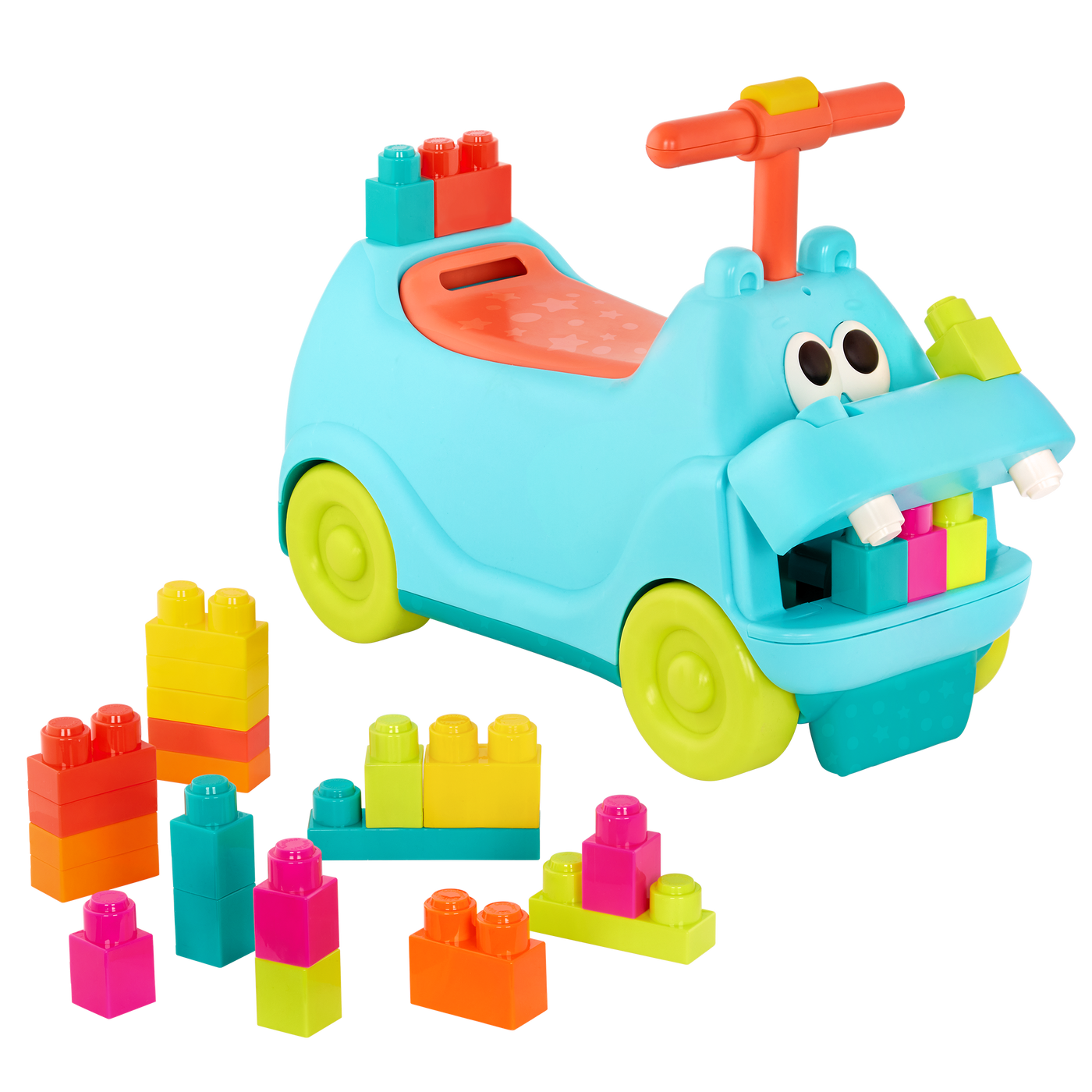 Hippo ride-on with building blocks.