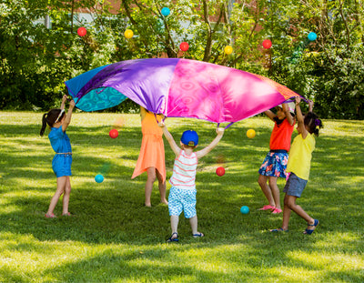 colourful play parachute and balls